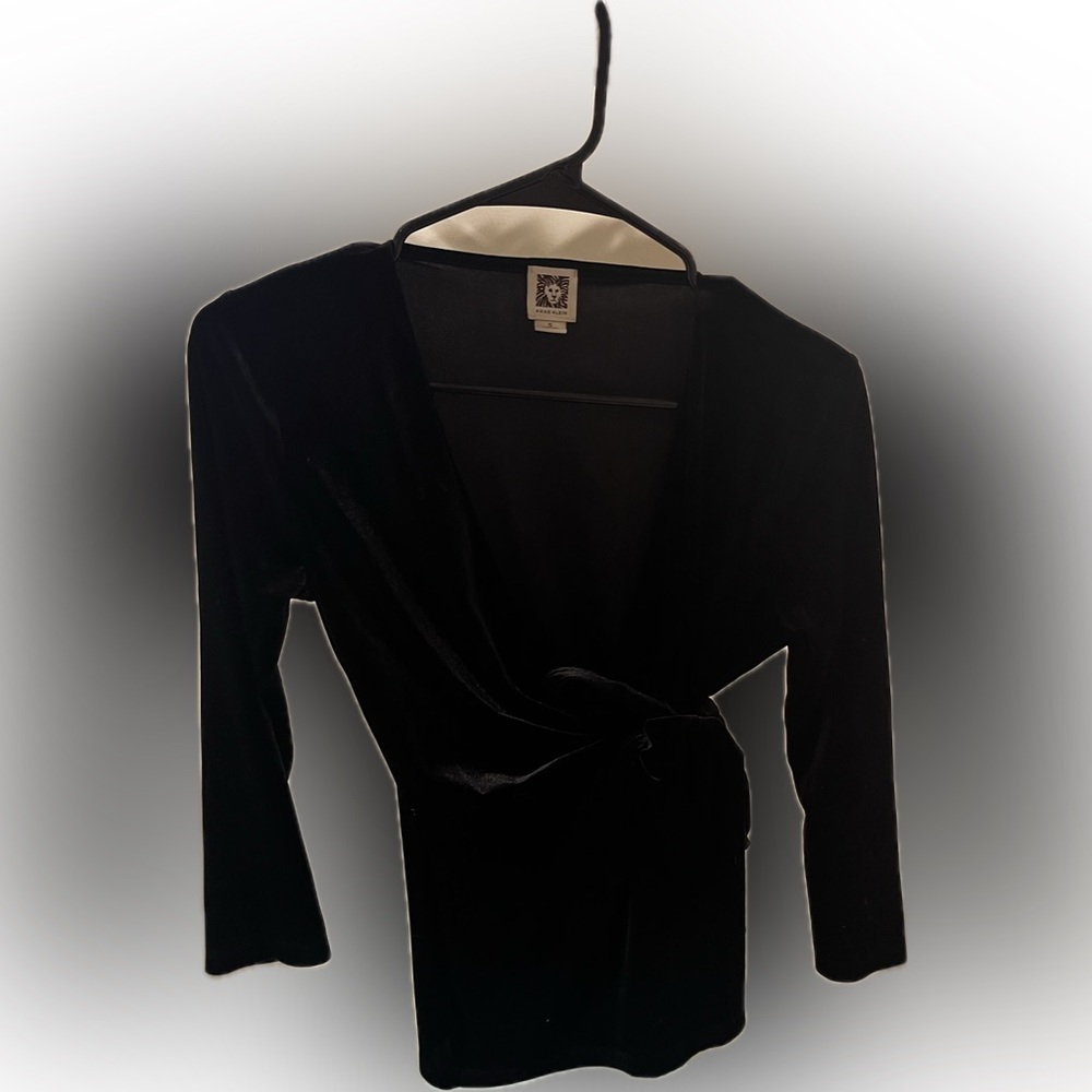 Anne Klein Black Velvet Wrap Blouse Top Size Small